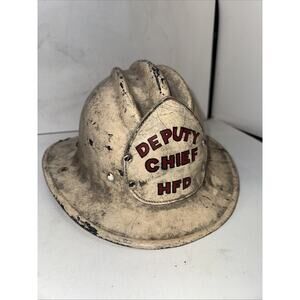 E.D. BULLARD CO FIRE HELMET HARD BOILED LEATHER FRONT SHIELD HFD Deputy FIREMAN